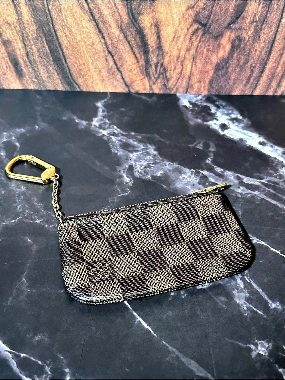 Louis Vuitton Signature Small Wristlet Checkered Wristlet in Brown & Black